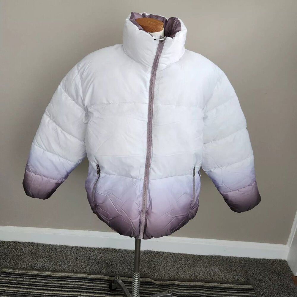 Nicole Miller womens size 2X white purple ombre puffer jacket NWT